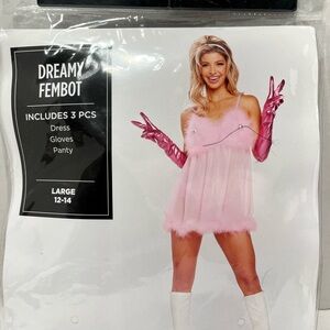Dreamy Fembot Women’s Large (12-14) Pink Dress Halloween Costume With Gloves,